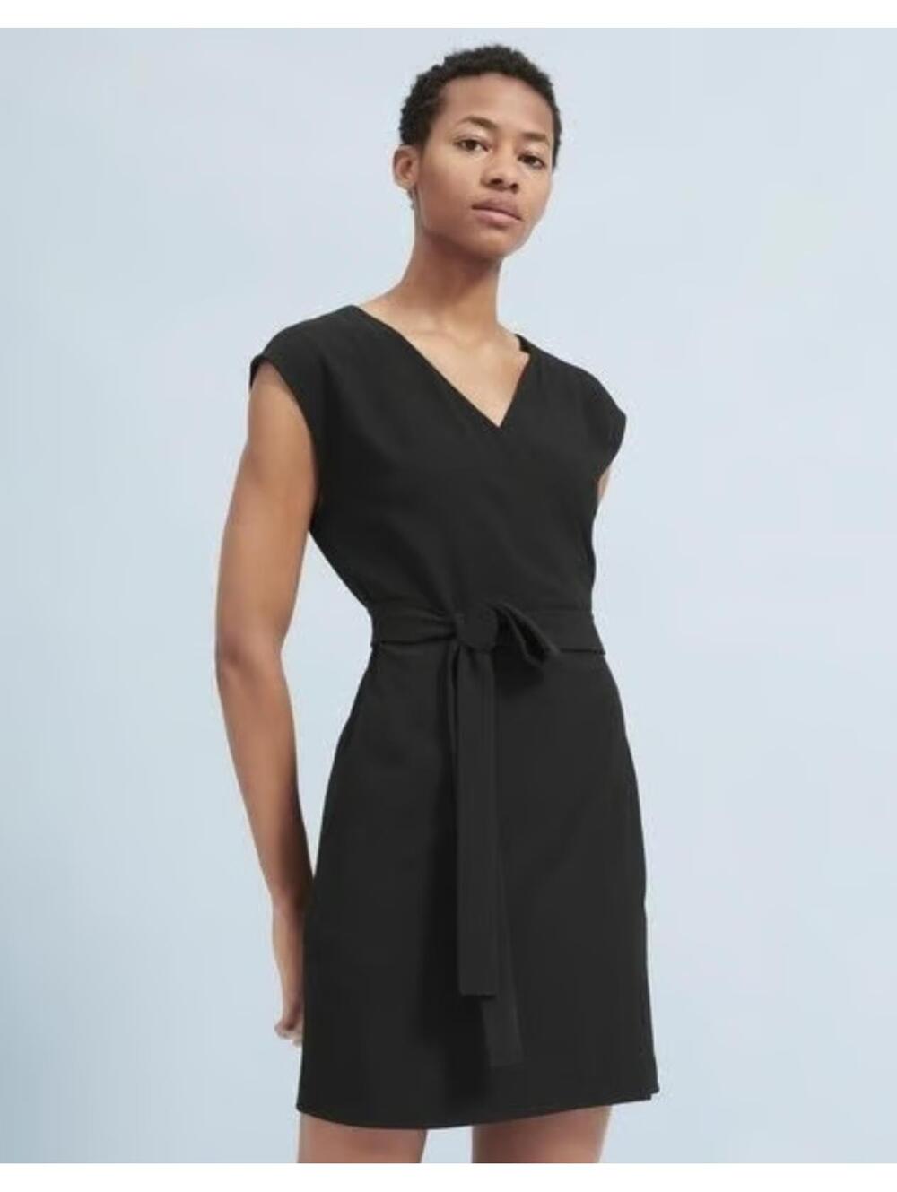 Everlane Black Japanese GoWeave Short-Sleeve Mini Wrap Dress size 6